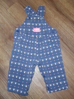 Infant Girls Osh Kosh Vintage Paper Tag Embroidered Bunnies Rabbit Overalls 6-9m